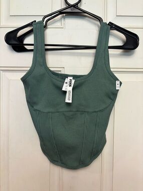PINK Victoria's Secret Ribbed Scoop Tank — Sage